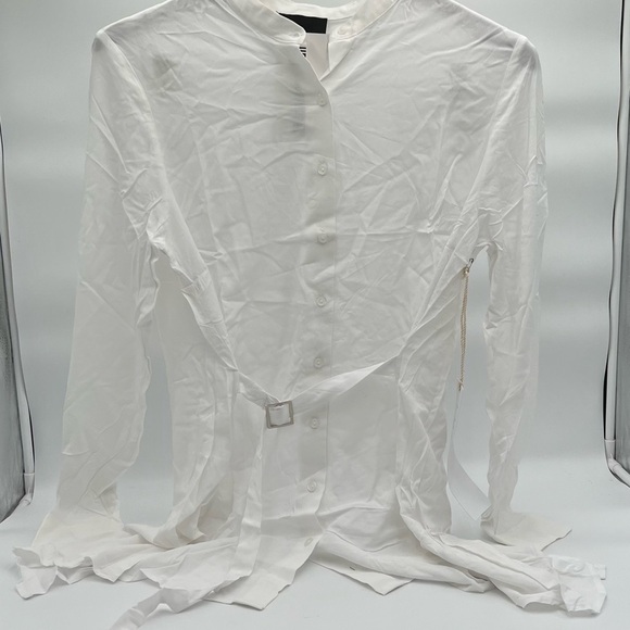NWT Urban Outfitters Lumiere White Button Front Long Sleeve Belted Shirt Small - Picture 6 of 11